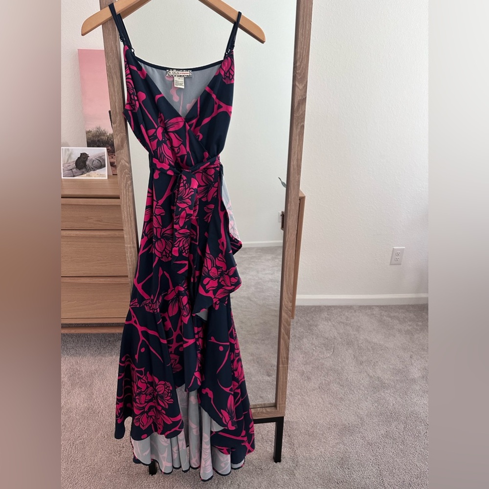 Gorgeous wrap bodice spaghetti strap Maxi Dress Navy Pink size Small